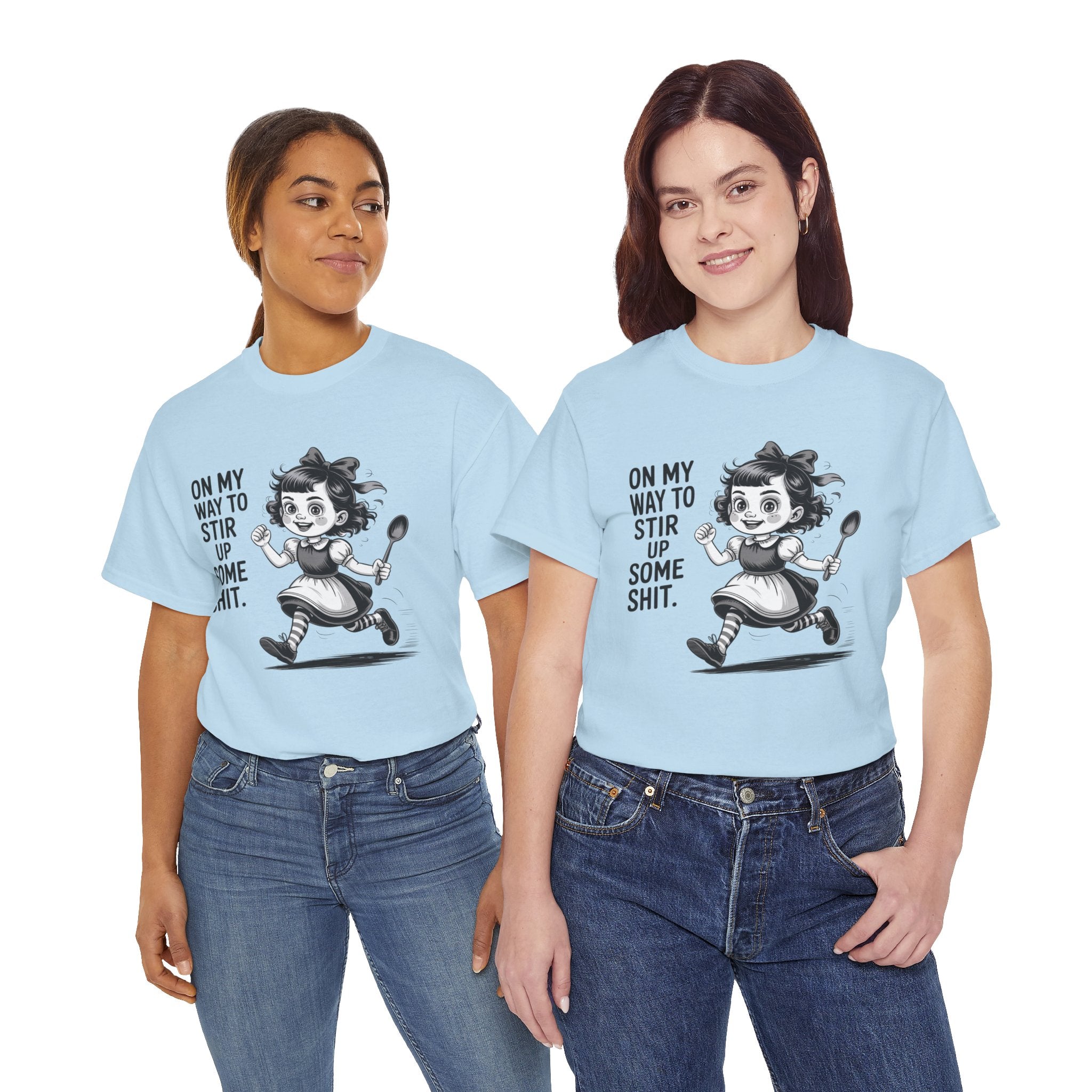 Stir Up Some Shit Tee — Retro Mischief Girl Graphic T-Shirt