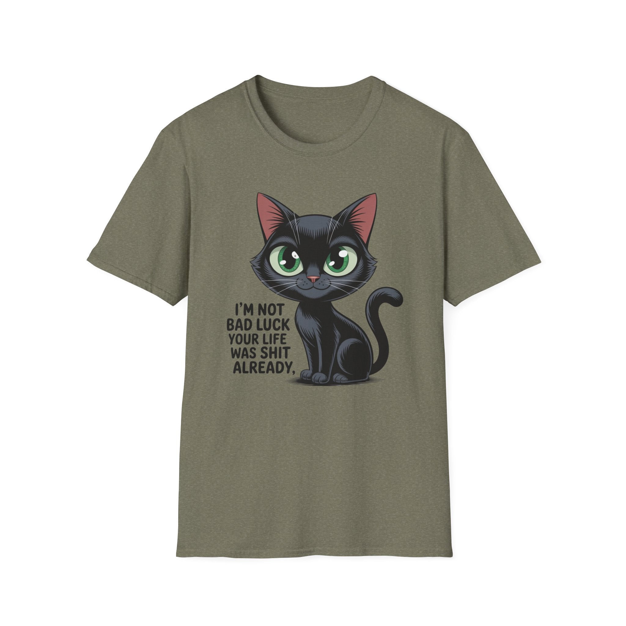 Funny Black Cat T-Shirt — I'm Not Bad Luck Dark Humor Gift Tee for Cat Lovers
