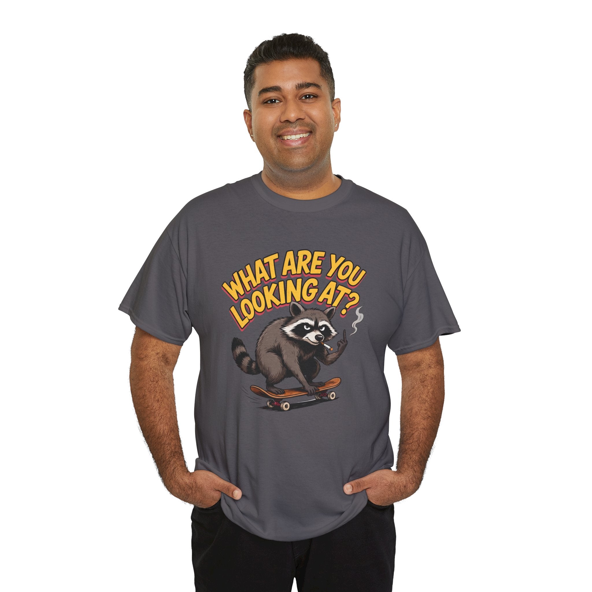 Funny Raccoon Graphic T-Shirt — What Are You Looking At Skater Humor Gift Tee