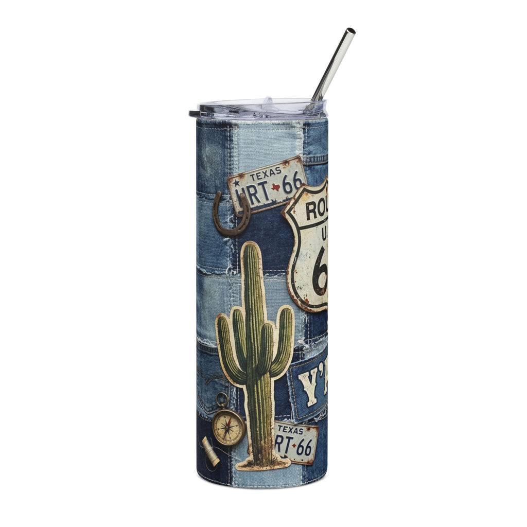 Route 66 Denim 20oz Stainless Steel Tumbler — Road Trip Travel Gift Cup for Travelers