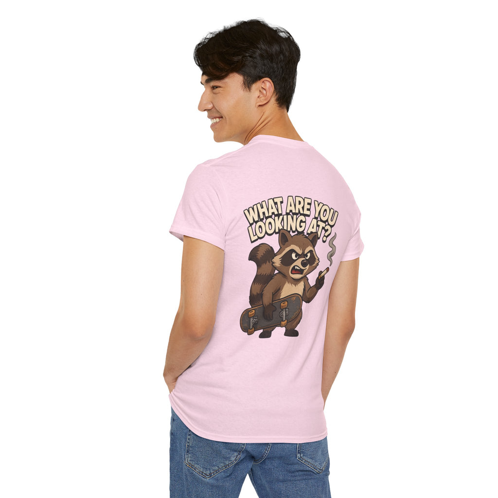 Graphic Tee — "What Are You Looking At?" Raccoon Illustration T-Shirt