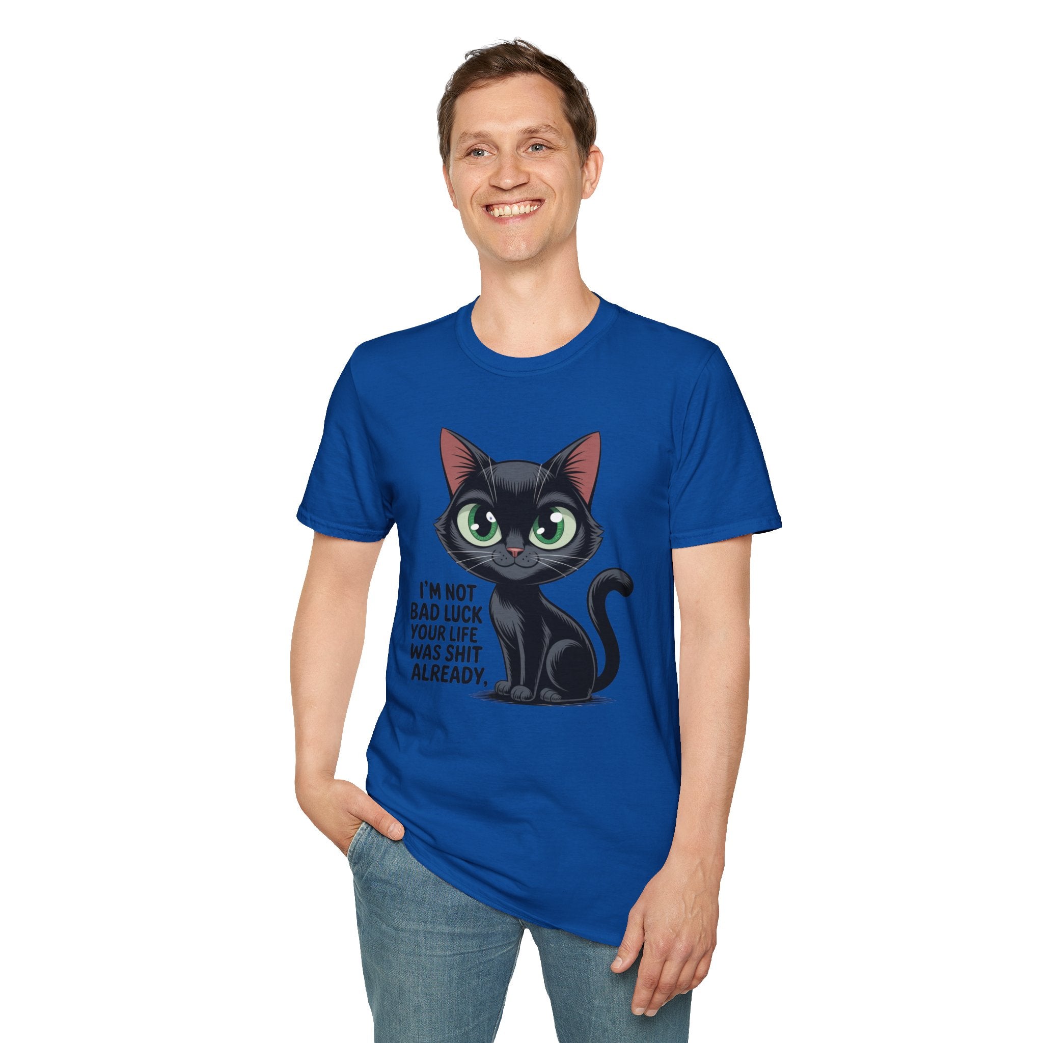 Funny Black Cat T-Shirt — I'm Not Bad Luck Dark Humor Gift Tee for Cat Lovers