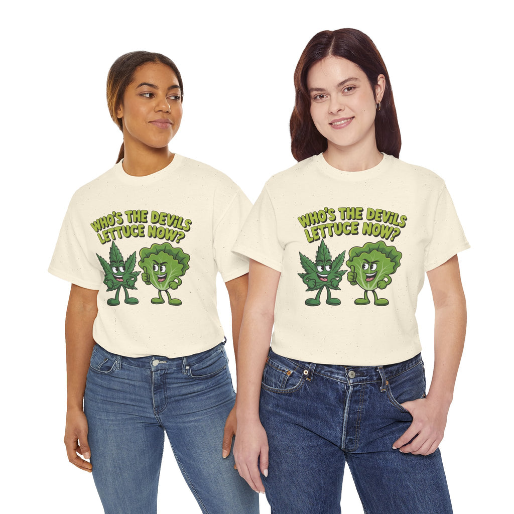Funny Weed Humor Graphic T-Shirt — Who's the Devil's Lettuce Now Gift Tee for Men Women