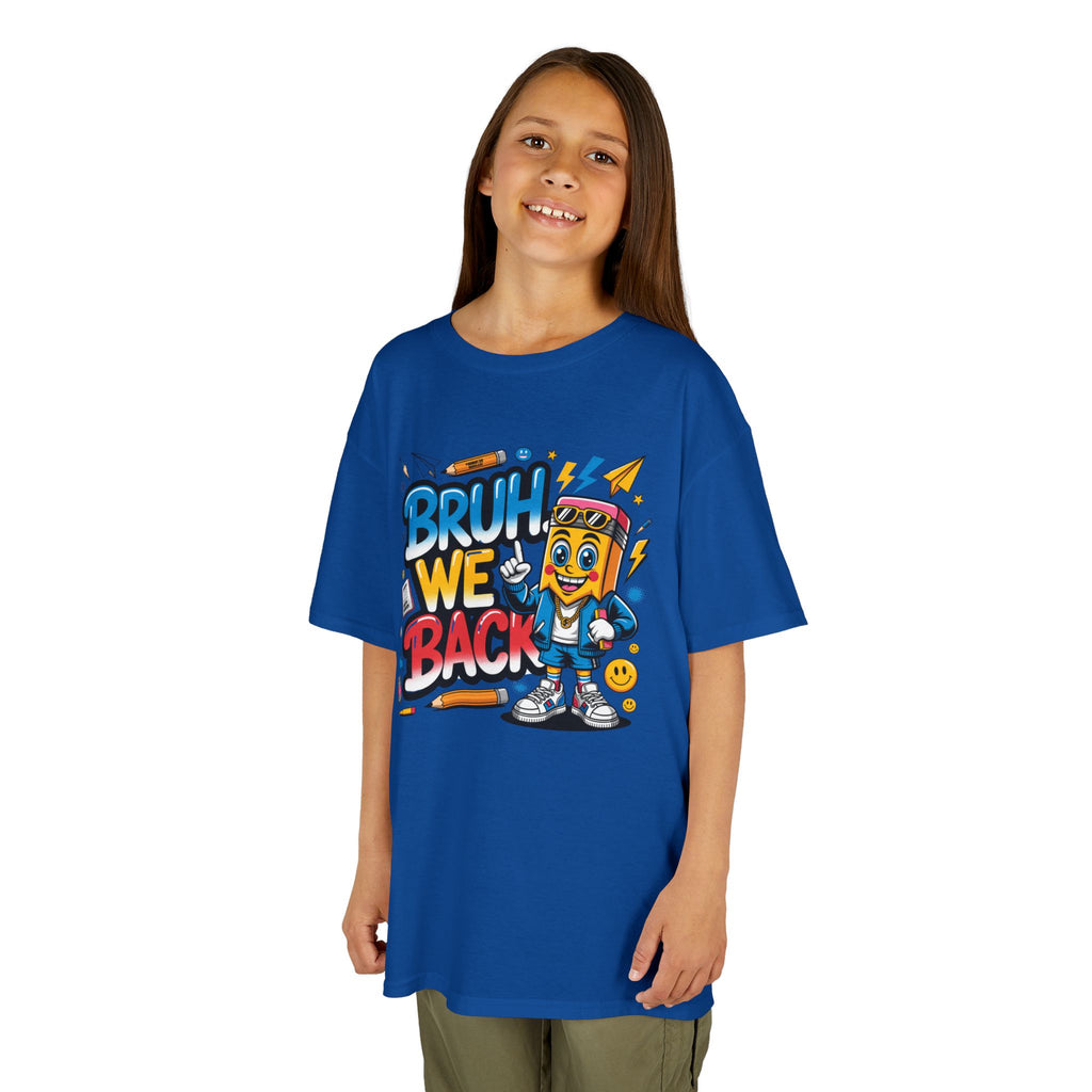 Kids Tee — "Bruh We Back" Retro Cartoon Graphic Shirt