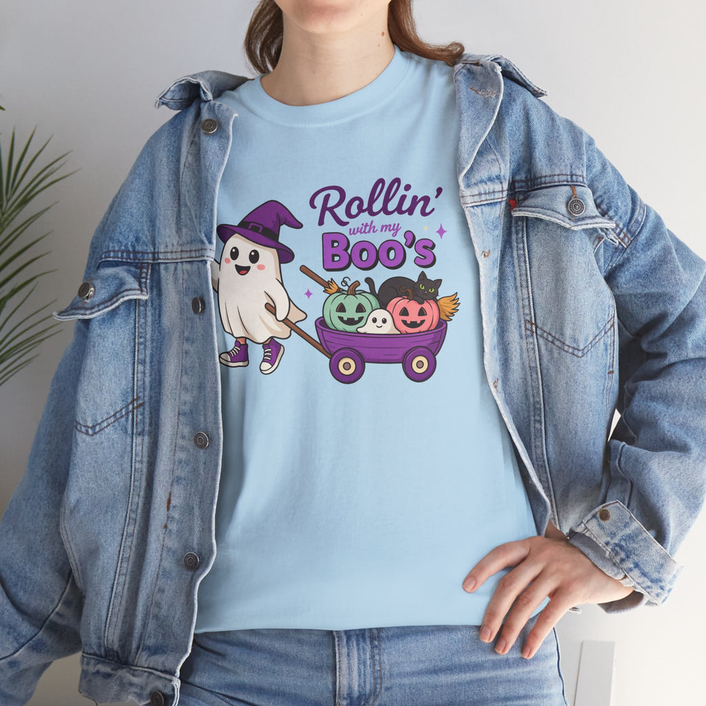 Rollin' Boo's Halloween Tee — Cute Ghost Wagon Pumpkin Kids Shirt