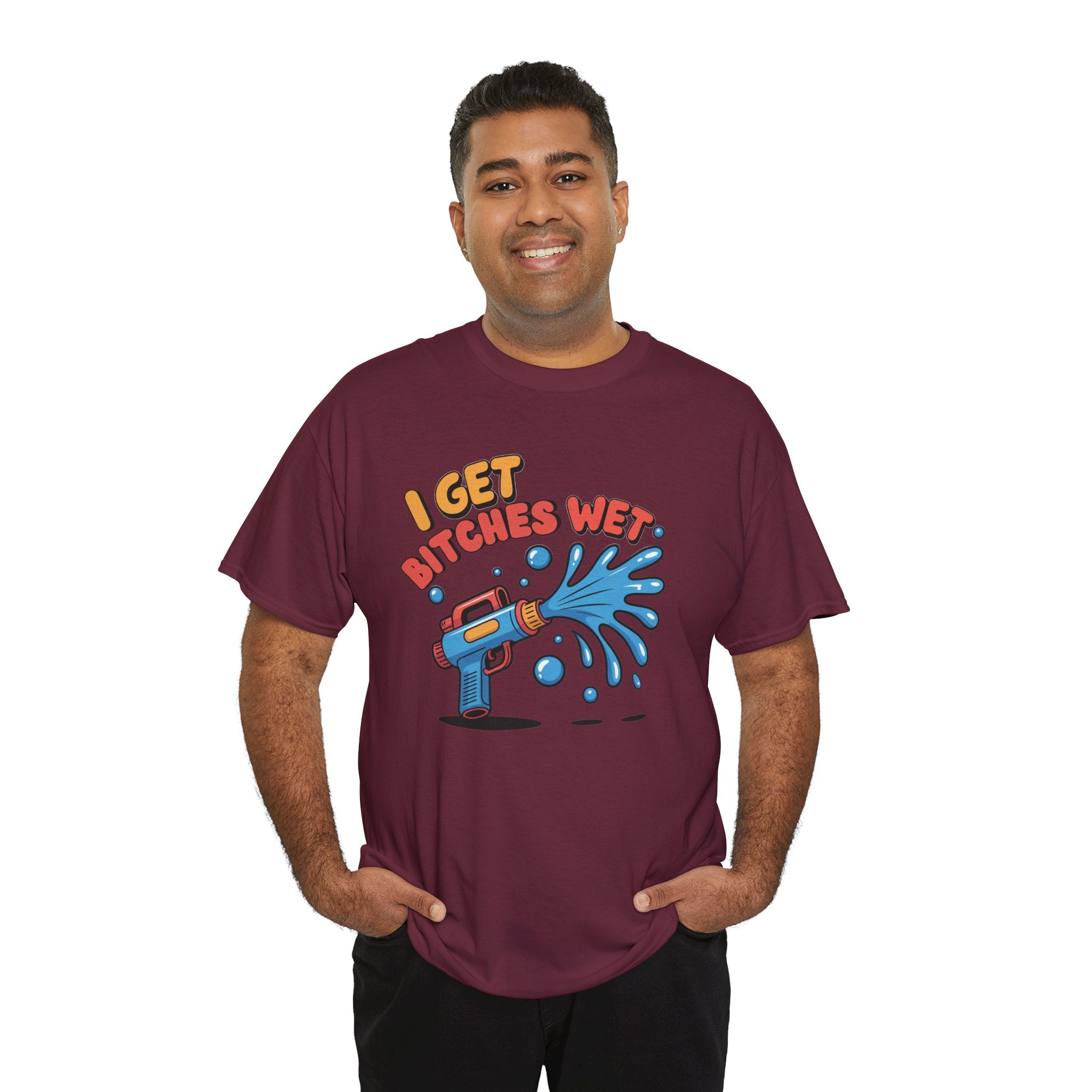 Water Gun Tee Adult Humor — "I Get Bitches Wet" Graphic Summer T-Shirt
