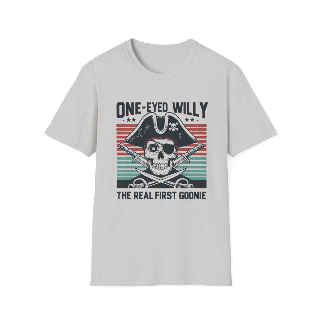 One-Eyed Willy Skull T-Shirt — Vintage Pirate 'The Real First Goonie' Tee