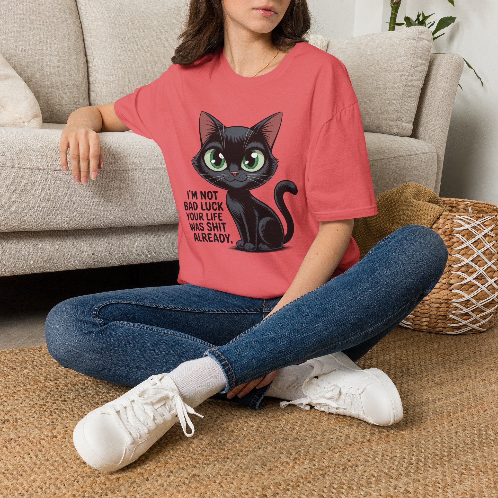 Funny Black Cat T-Shirt — I'm Not Bad Luck Dark Humor Gift Tee for Cat Lovers