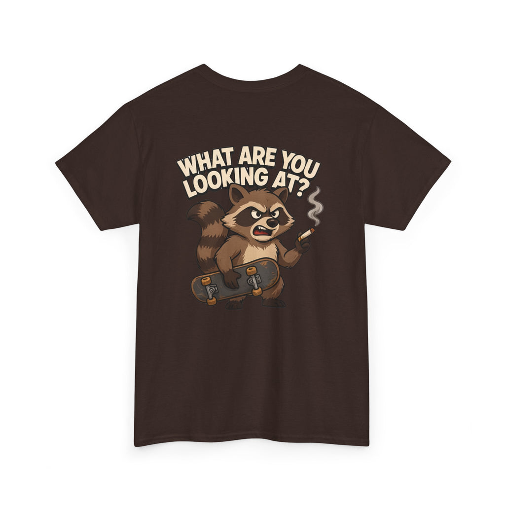 Graphic Tee — "What Are You Looking At?" Raccoon Illustration T-Shirt