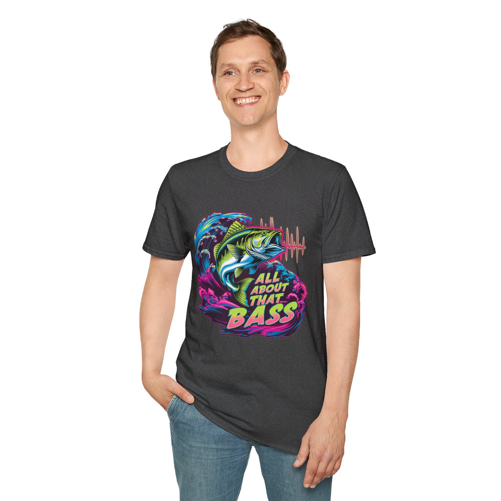 Bass Fishing T-Shirt — "All About That Bass" Retro Wave Graphic