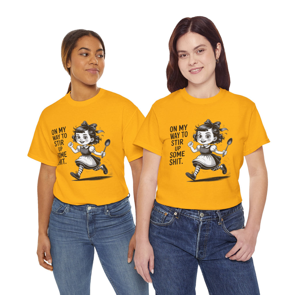 Stir Up Some Shit Tee — Retro Mischief Girl Graphic T-Shirt
