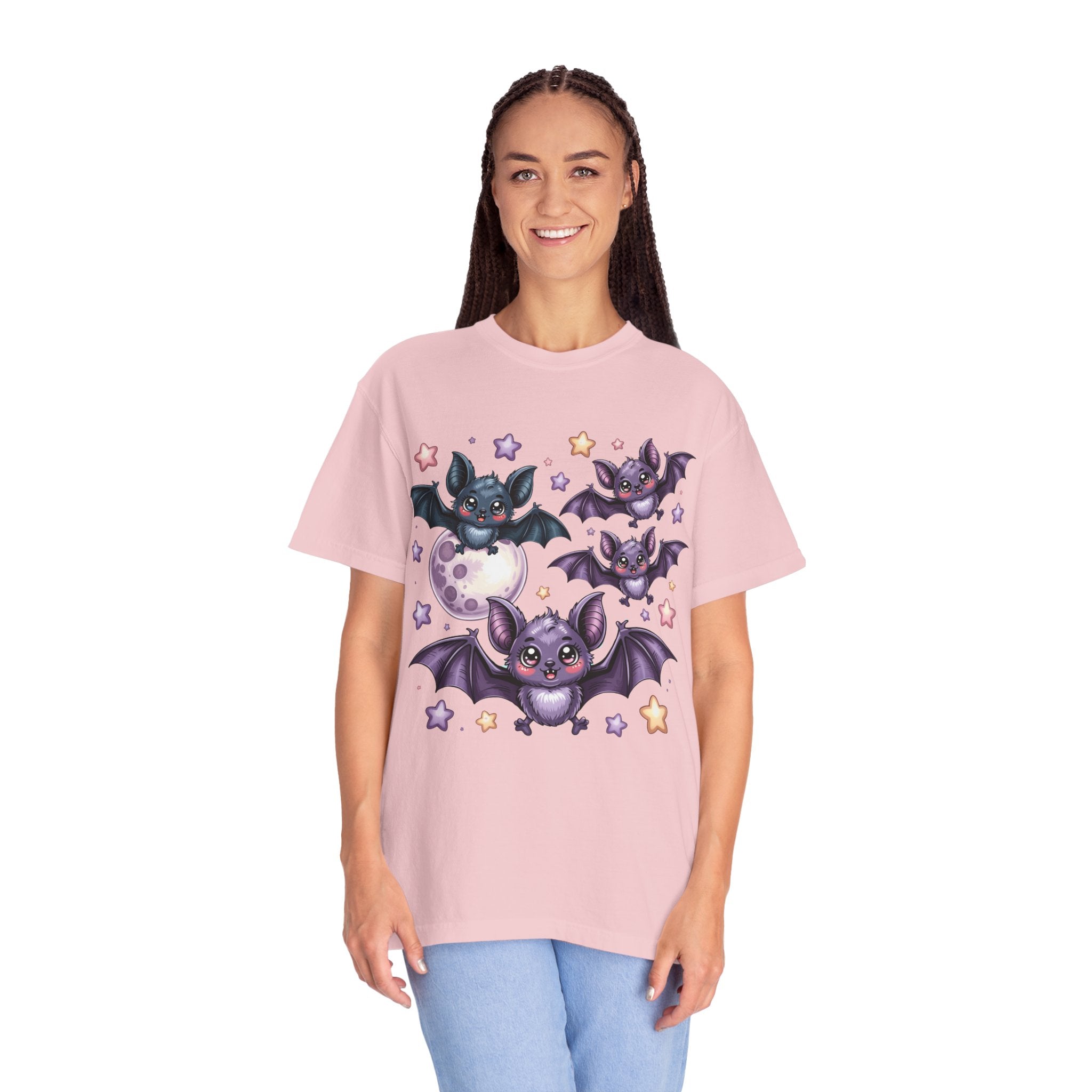 Cute Purple Bats T-Shirt — Kawaii Night Moon & Stars Tee
