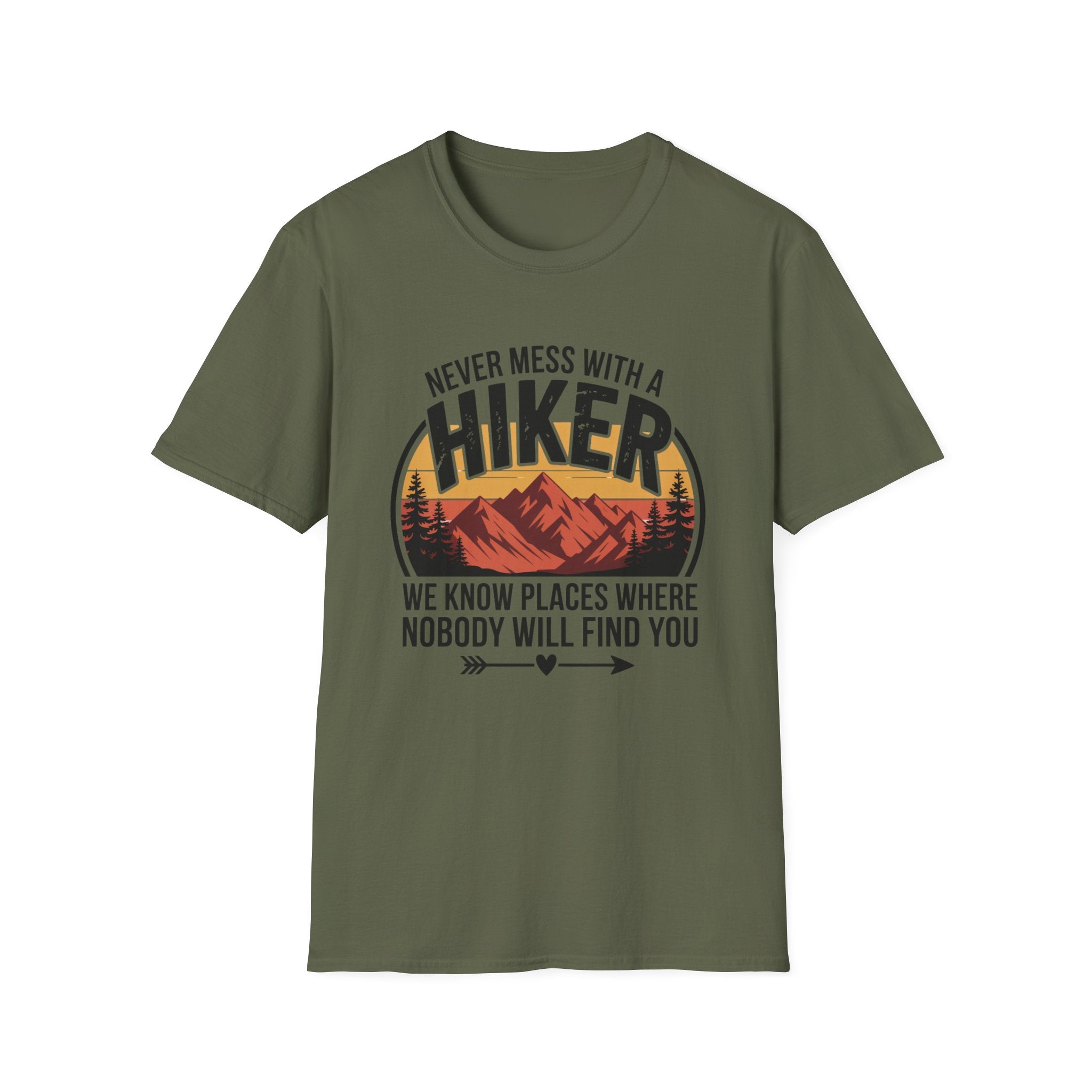Hiker T-Shirt — "Never Mess With a Hiker" Mountain Sunset Tee