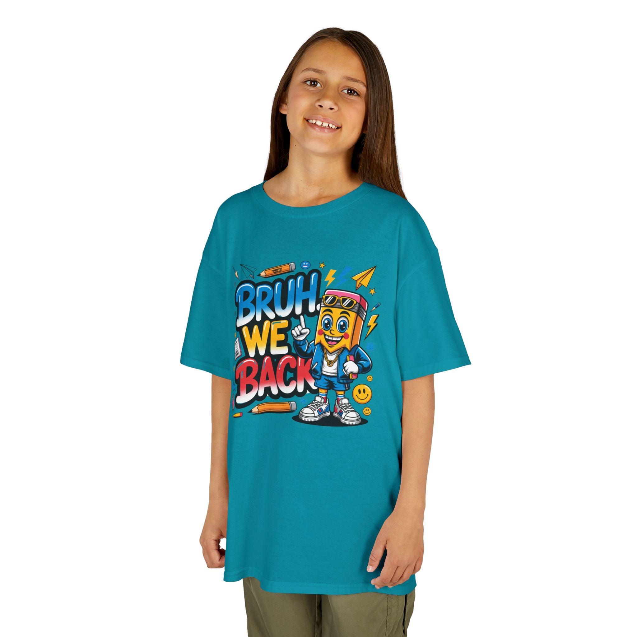 Kids Tee — "Bruh We Back" Retro Cartoon Graphic Shirt