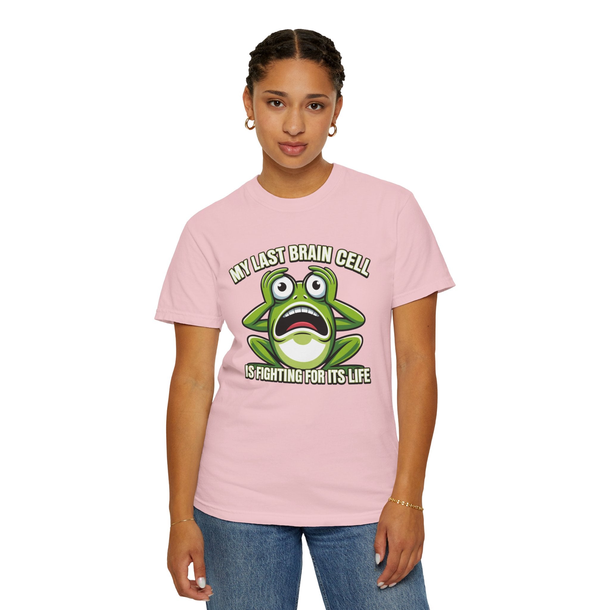 Funny Frog Graphic T-Shirt — My Last Brain Cell Is Fighting For Its Life Humor Gift Tee for Women