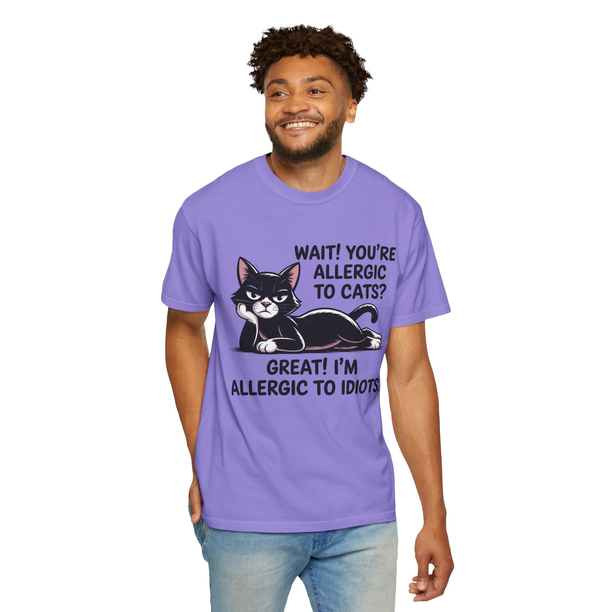 Funny Cat Lover T-Shirt — Allergic to Idiots Humor Gift Tee for Cat Moms