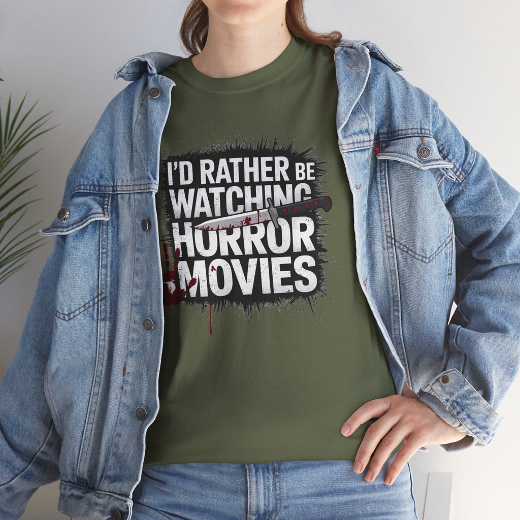 Horror Movie Fan T-Shirt — "I'd Rather Be Watching Horror Movies" Graphic Tee