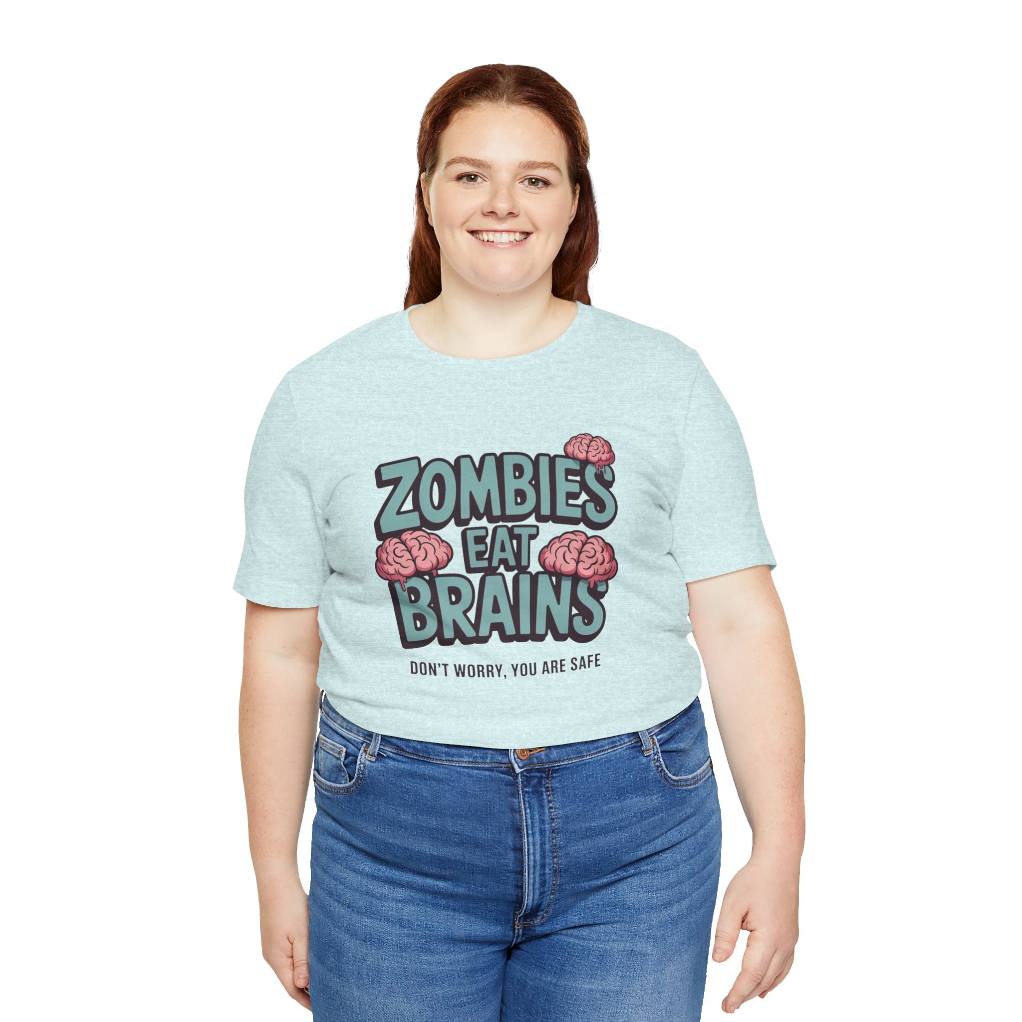 Zombies Eat Brains T‑Shirt — Funny Halloween Horror Tee ("Don't Worry, You Are Safe")