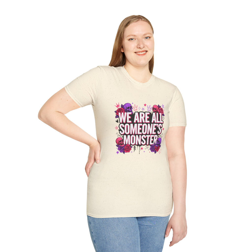 We Are All Someone's Monster T-Shirt — Goth Floral Skull Graphic Tee