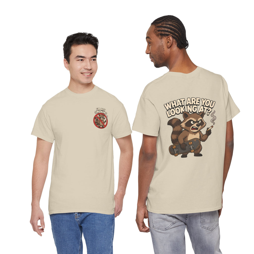 Graphic Tee — "What Are You Looking At?" Raccoon Illustration T-Shirt
