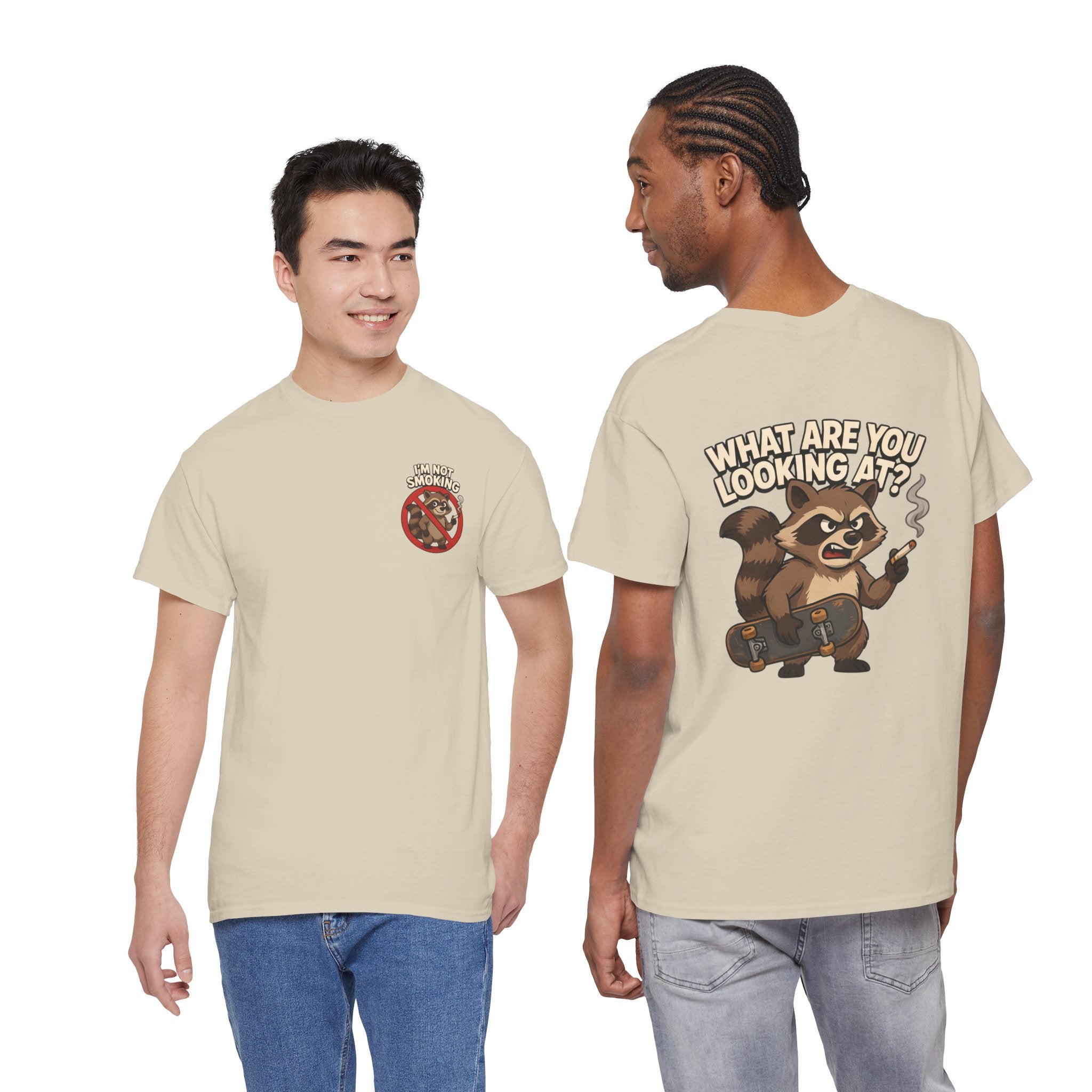 Graphic Tee — "What Are You Looking At?" Raccoon Illustration T-Shirt