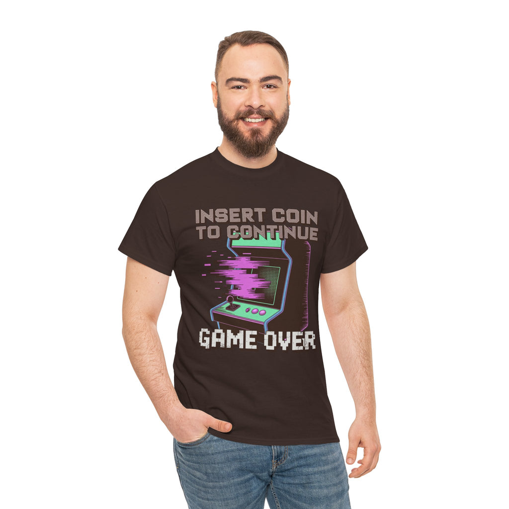 Funny Gamer T-Shirt — Insert Coin to Continue Retro Arcade Gift Tee for Men Women