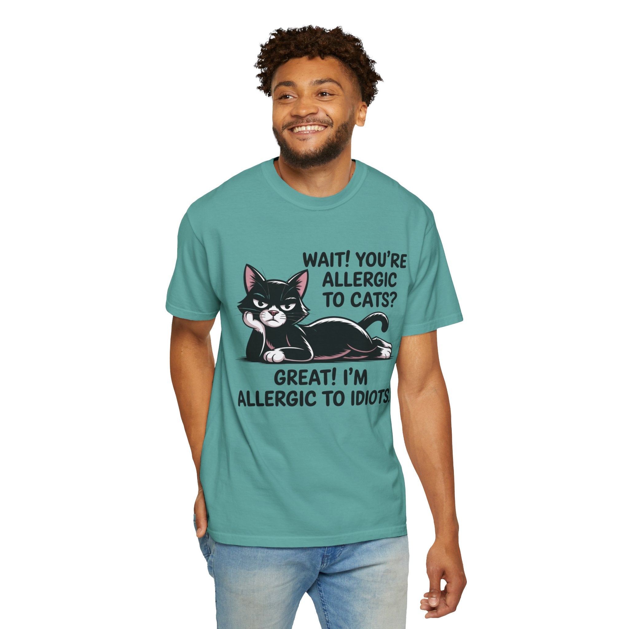 Funny Cat Lover T-Shirt — Allergic to Idiots Humor Gift Tee for Cat Moms