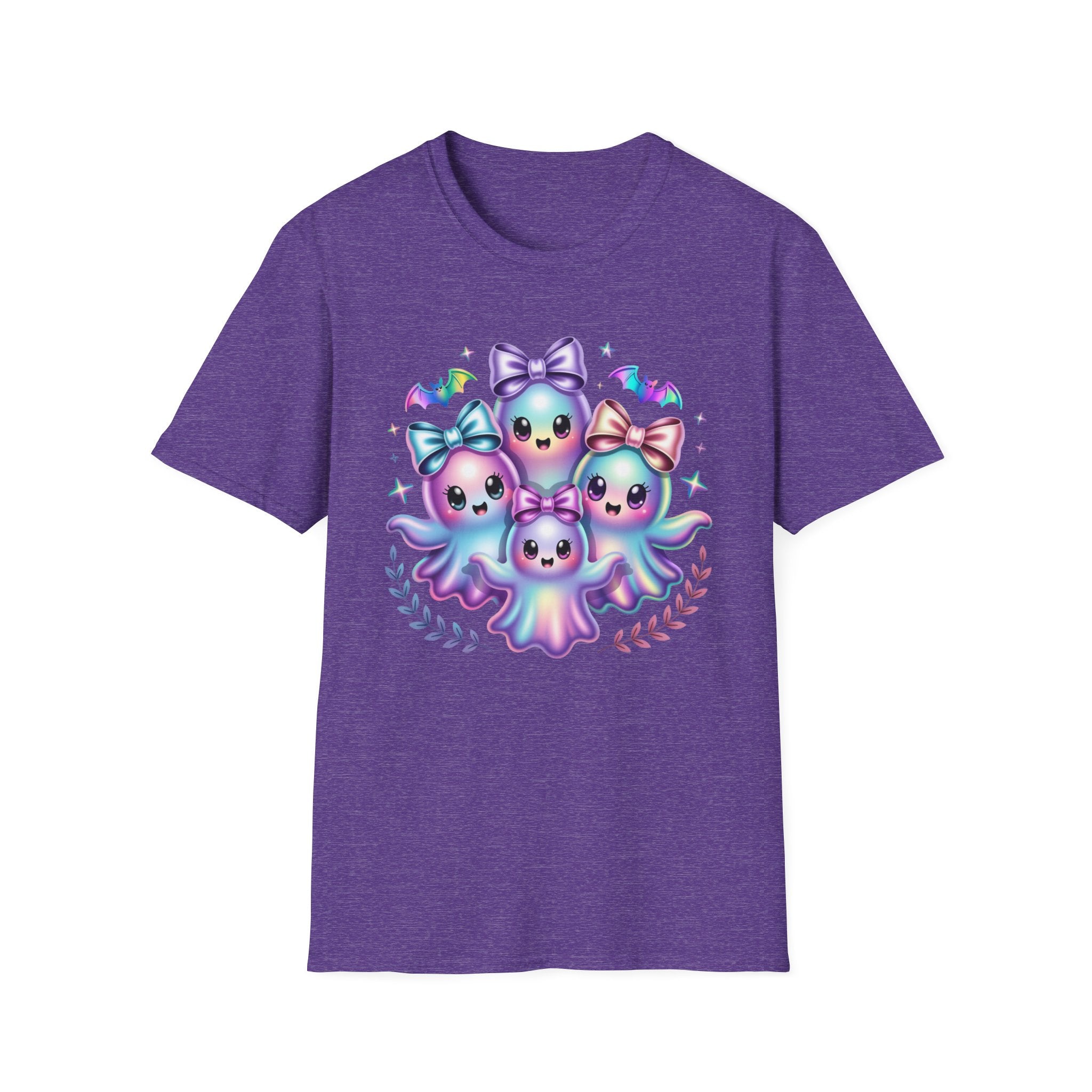 Cute Pastel Ghosts T-Shirt — Kawaii Iridescent Ghost Trio with Bows