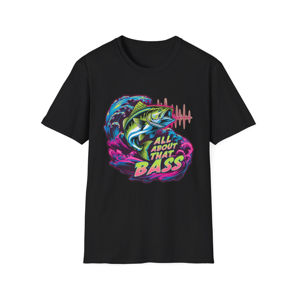 Bass Fishing T-Shirt — "All About That Bass" Retro Wave Graphic