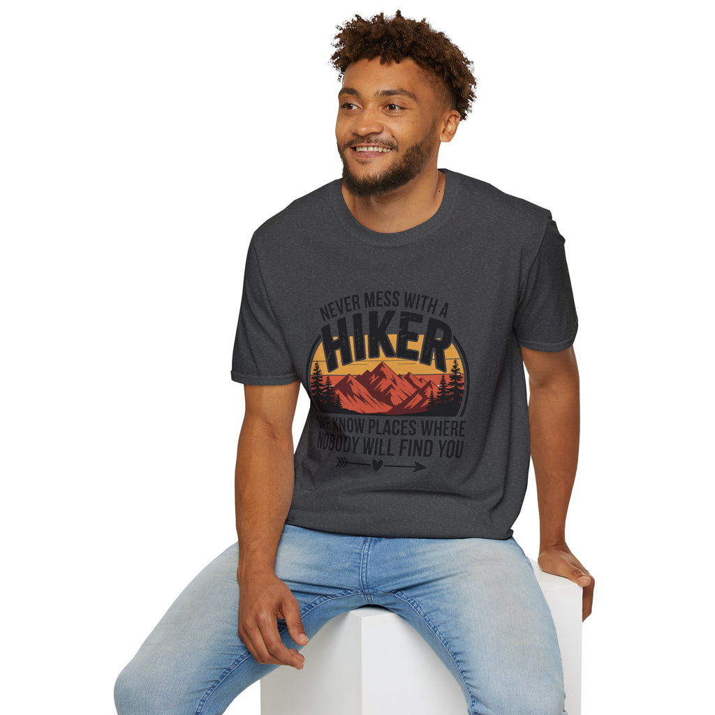 Hiker T-Shirt — "Never Mess With a Hiker" Mountain Sunset Tee