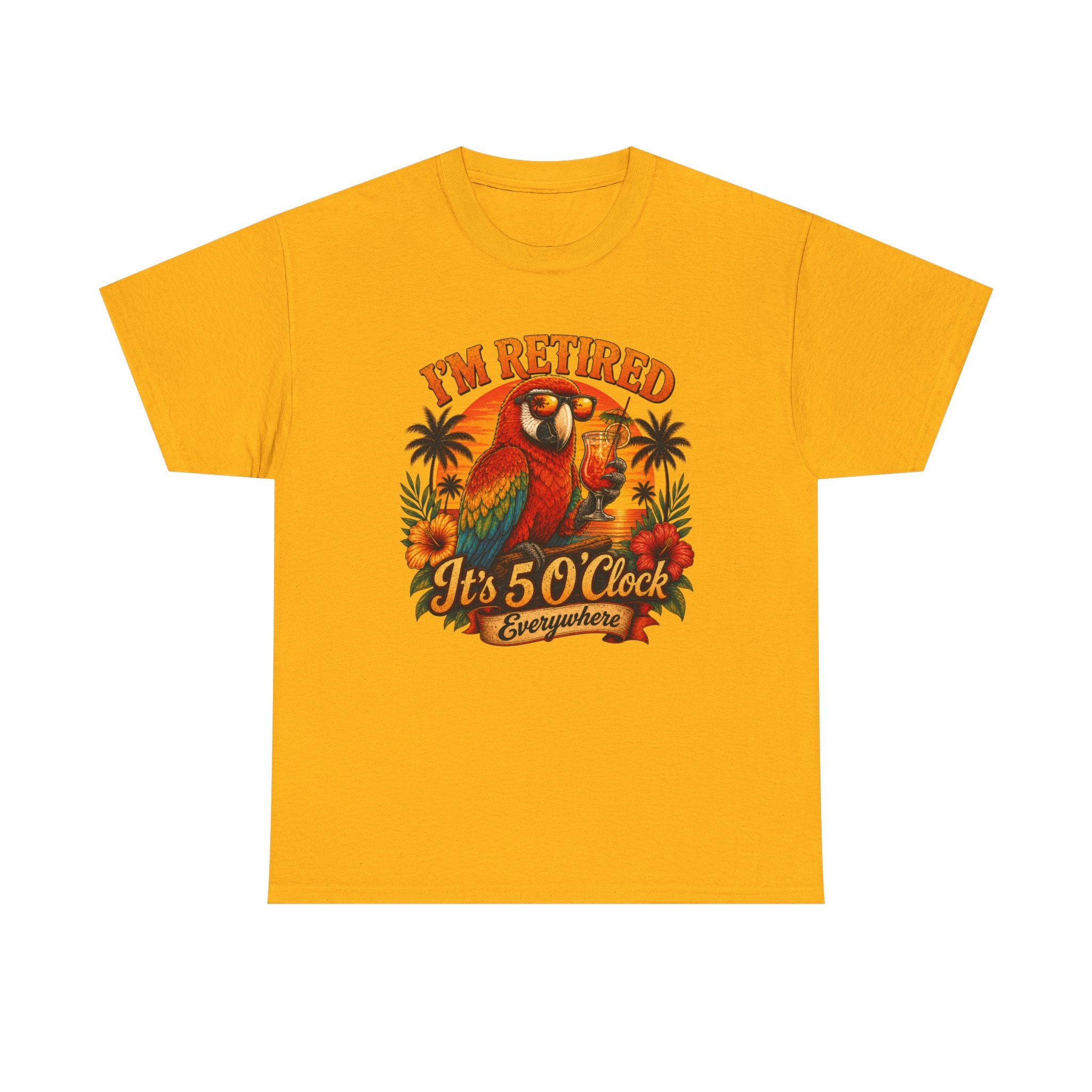 Funny Retirement T-Shirt — It's 5 O'Clock Everywhere Parrot Gift Tee for Retirees