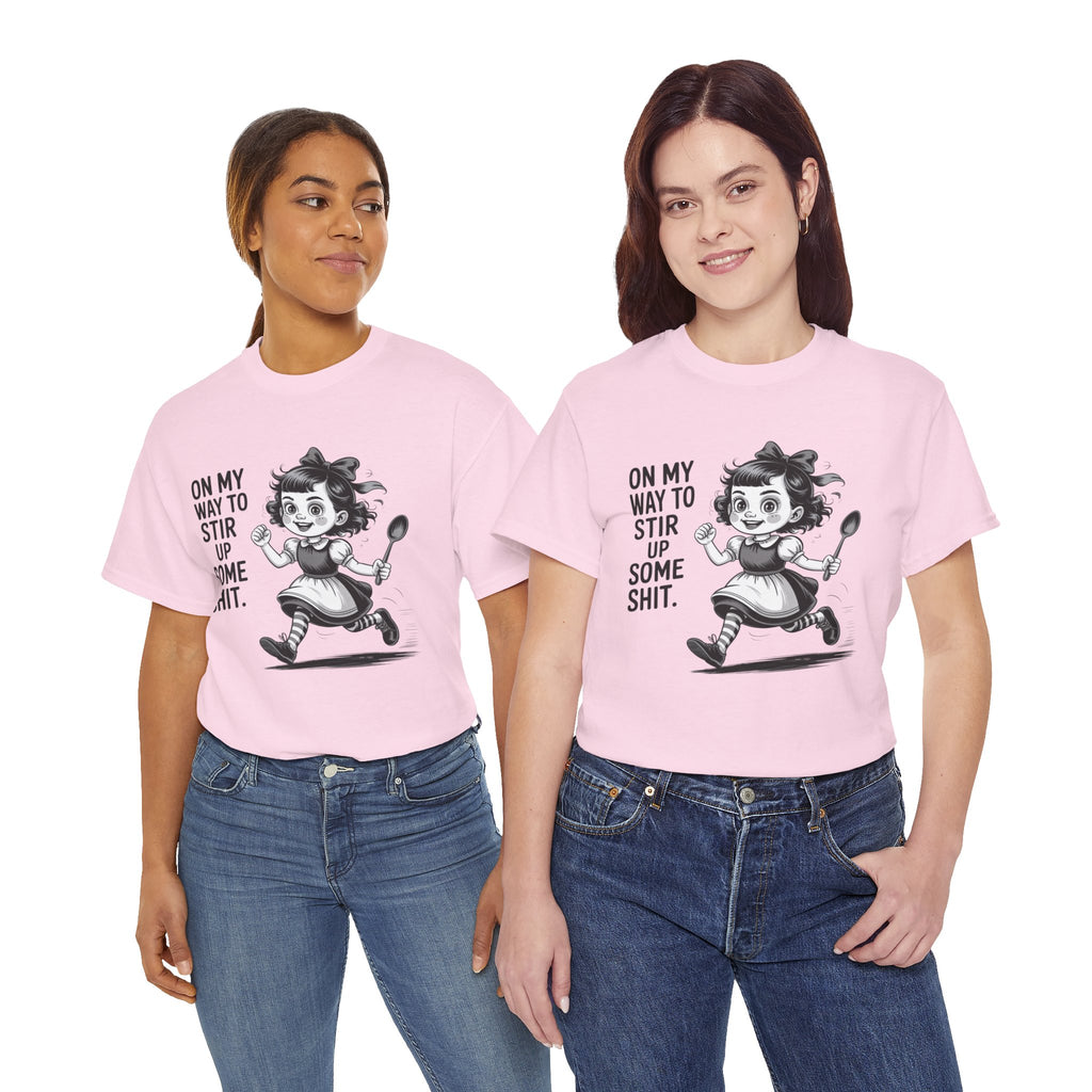 Stir Up Some Shit Tee — Retro Mischief Girl Graphic T-Shirt