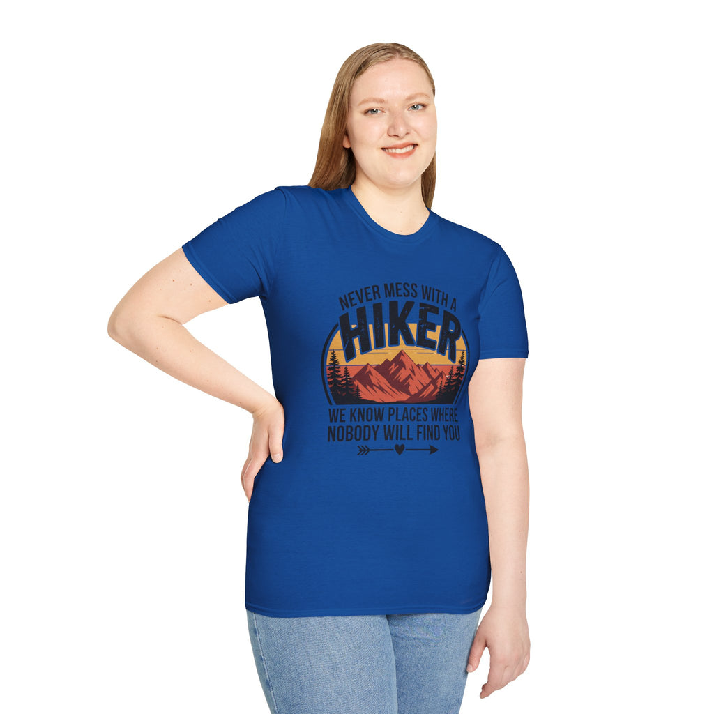 Hiker T-Shirt — "Never Mess With a Hiker" Mountain Sunset Tee