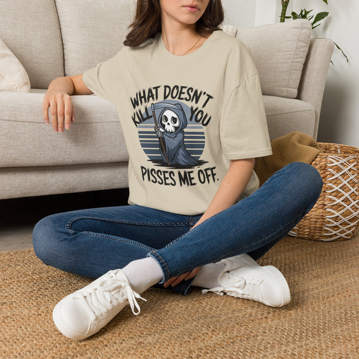 T-Shirt — "What Doesn't Kill You Pisses Me Off" Grim Reaper Graphic Tee