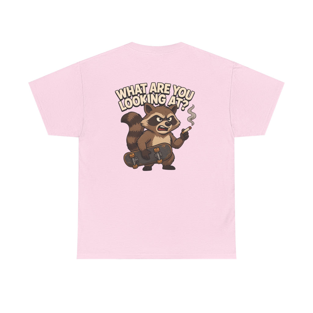 Graphic Tee — "What Are You Looking At?" Raccoon Illustration T-Shirt