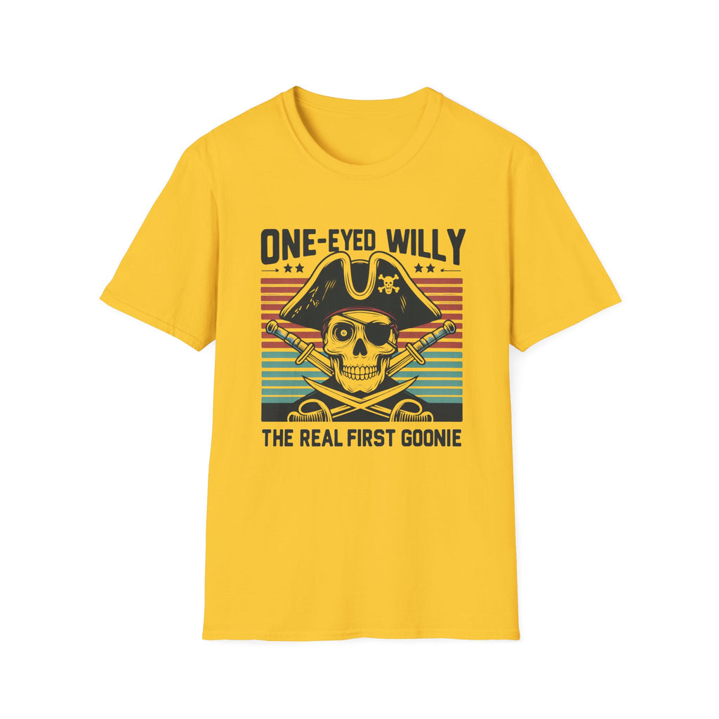 One-Eyed Willy Skull T-Shirt — Vintage Pirate 'The Real First Goonie' Tee