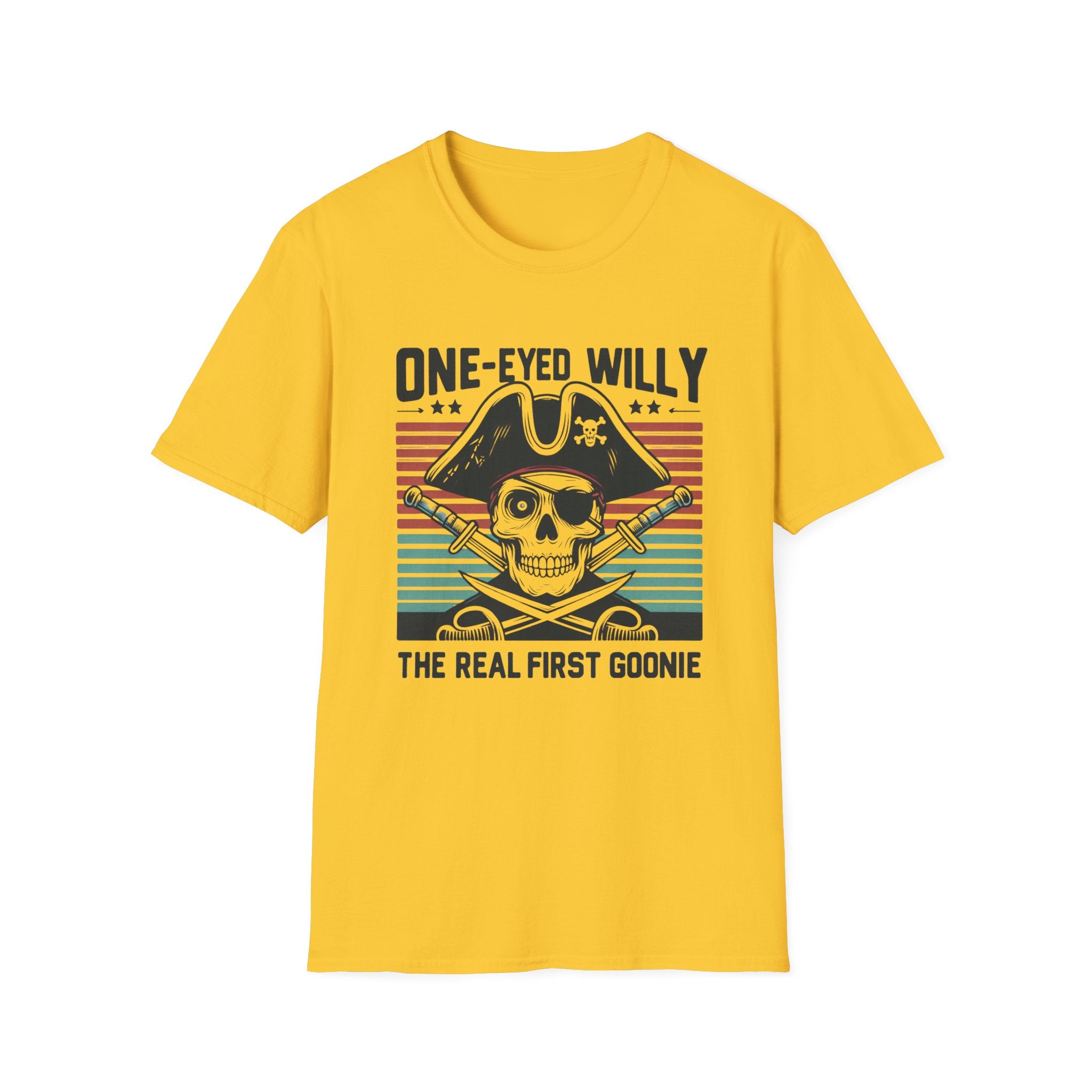 One-Eyed Willy Skull T-Shirt — Vintage Pirate 'The Real First Goonie' Tee