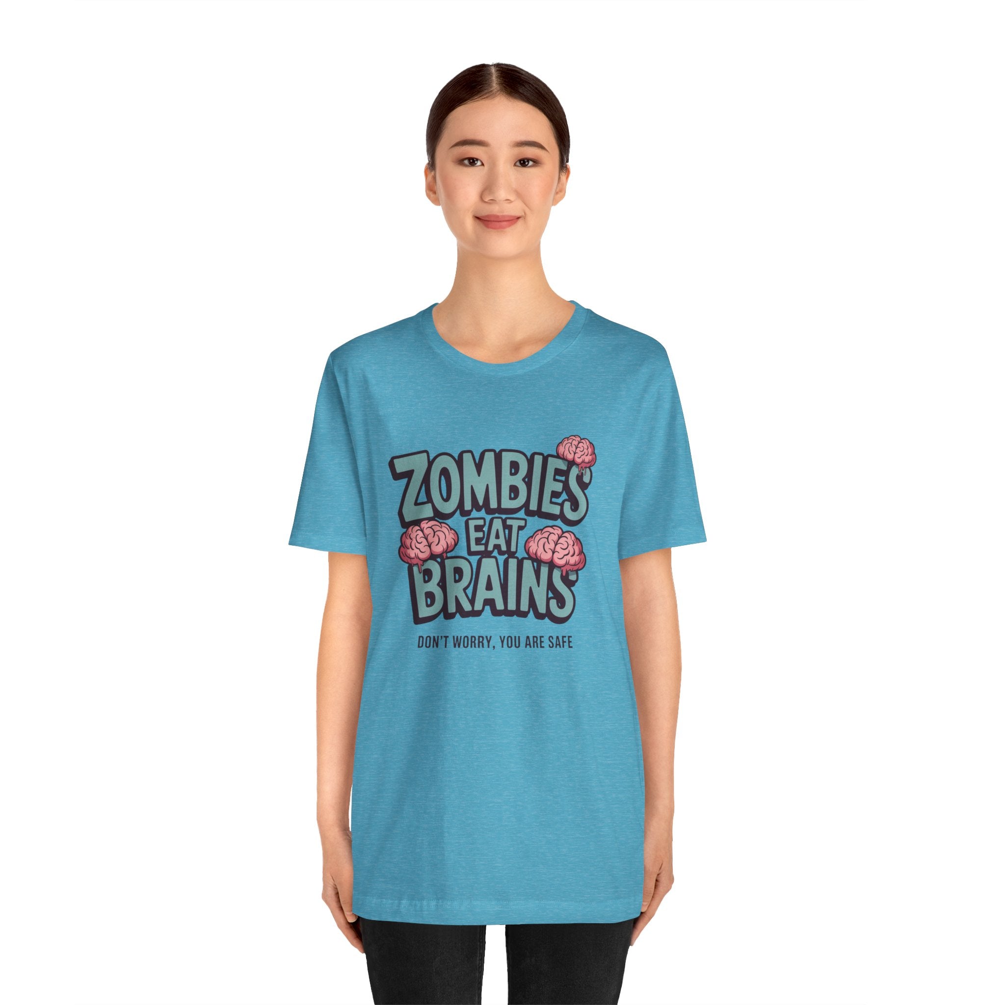 Zombies Eat Brains T‑Shirt — Funny Halloween Horror Tee ("Don't Worry, You Are Safe")