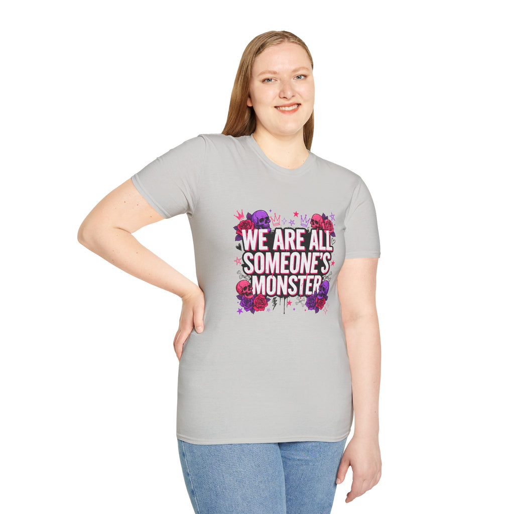 We Are All Someone's Monster T-Shirt — Goth Floral Skull Graphic Tee