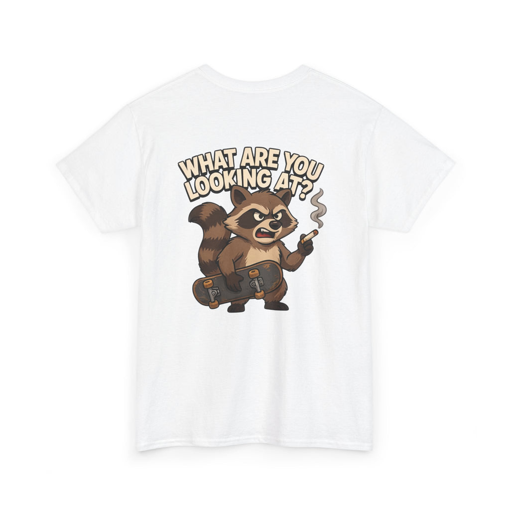 Graphic Tee — "What Are You Looking At?" Raccoon Illustration T-Shirt