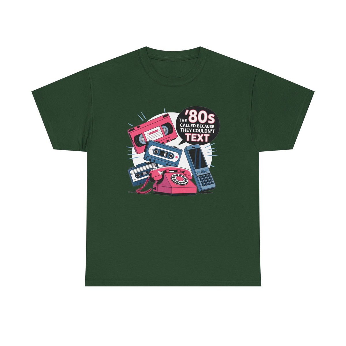 '80s Retro Phones Tee – Vintage Rotary, Cassette & Brick Cell Graphic T-Shirt