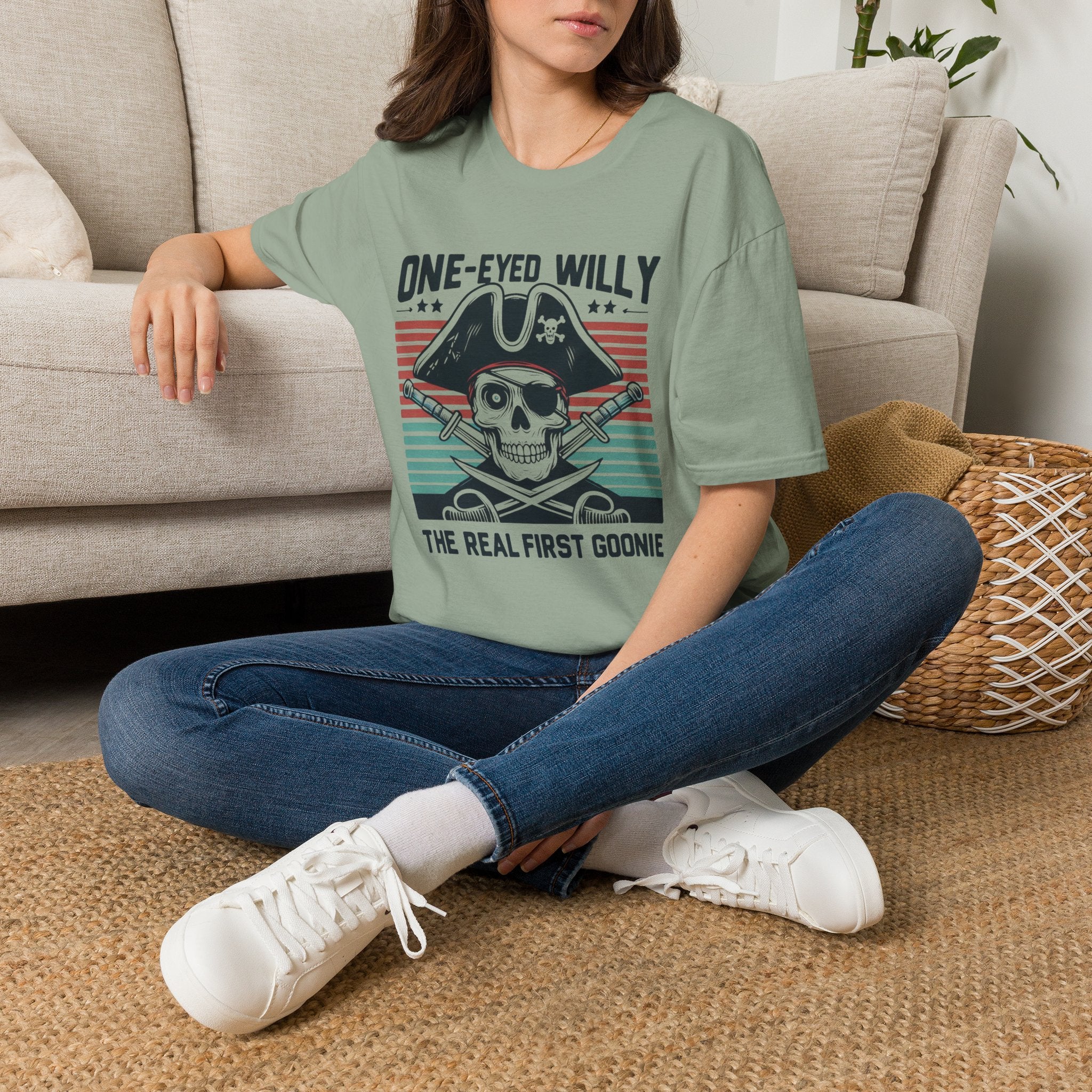 One-Eyed Willy Skull T-Shirt — Vintage Pirate 'The Real First Goonie' Tee