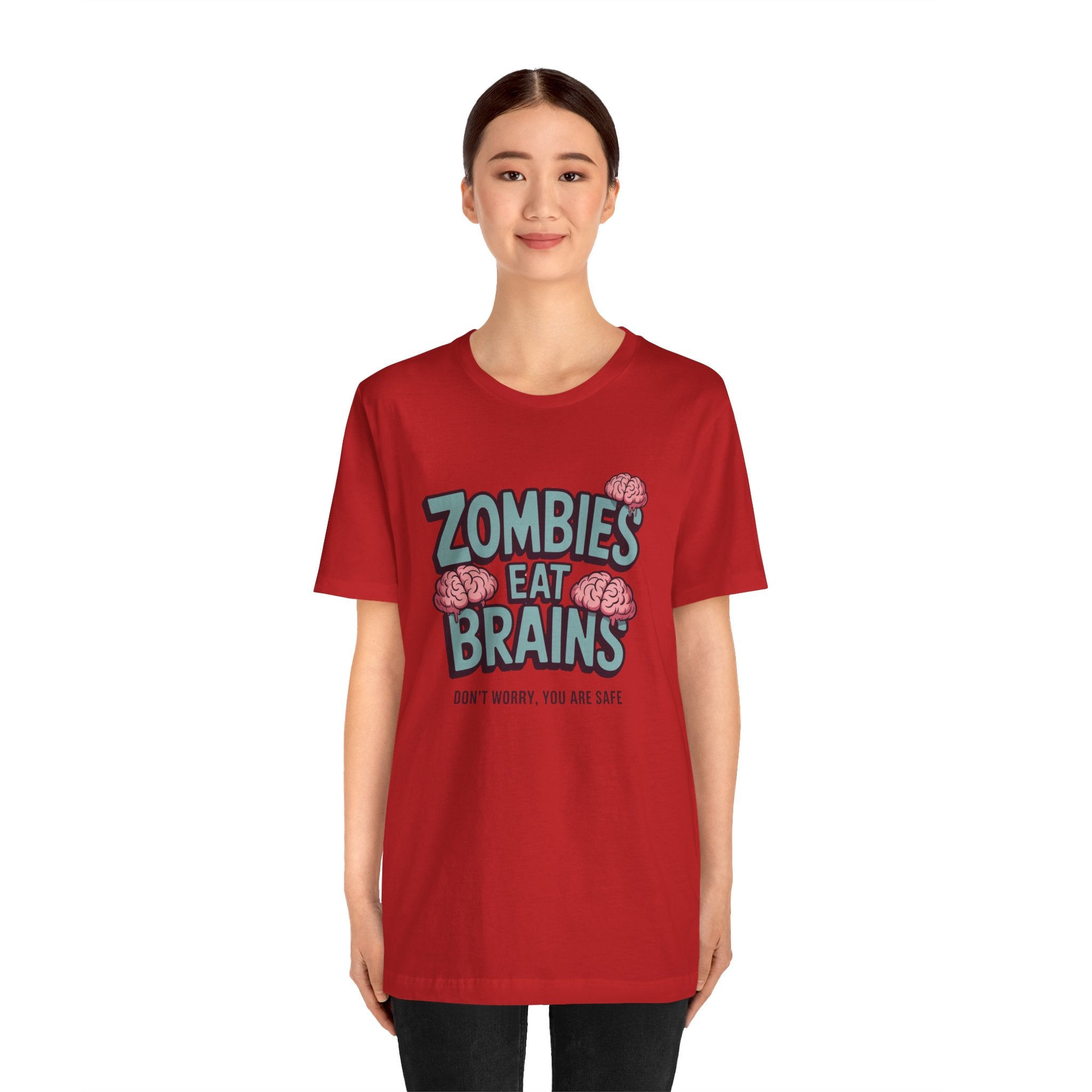 Zombies Eat Brains T‑Shirt — Funny Halloween Horror Tee ("Don't Worry, You Are Safe")