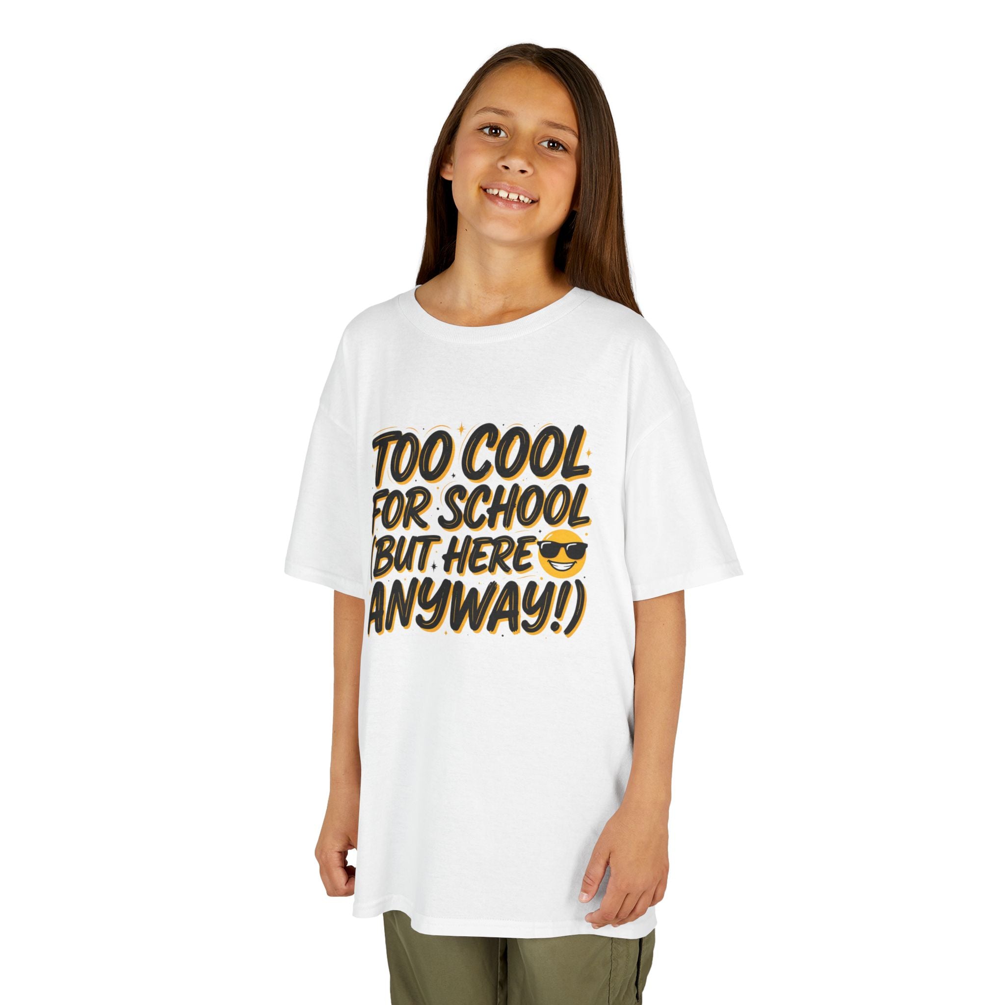 Kids T‑Shirt — "Too Cool for School (But Here Anyway!)" Graphic Tee, Back‑to‑School Funny Shirt for Kids