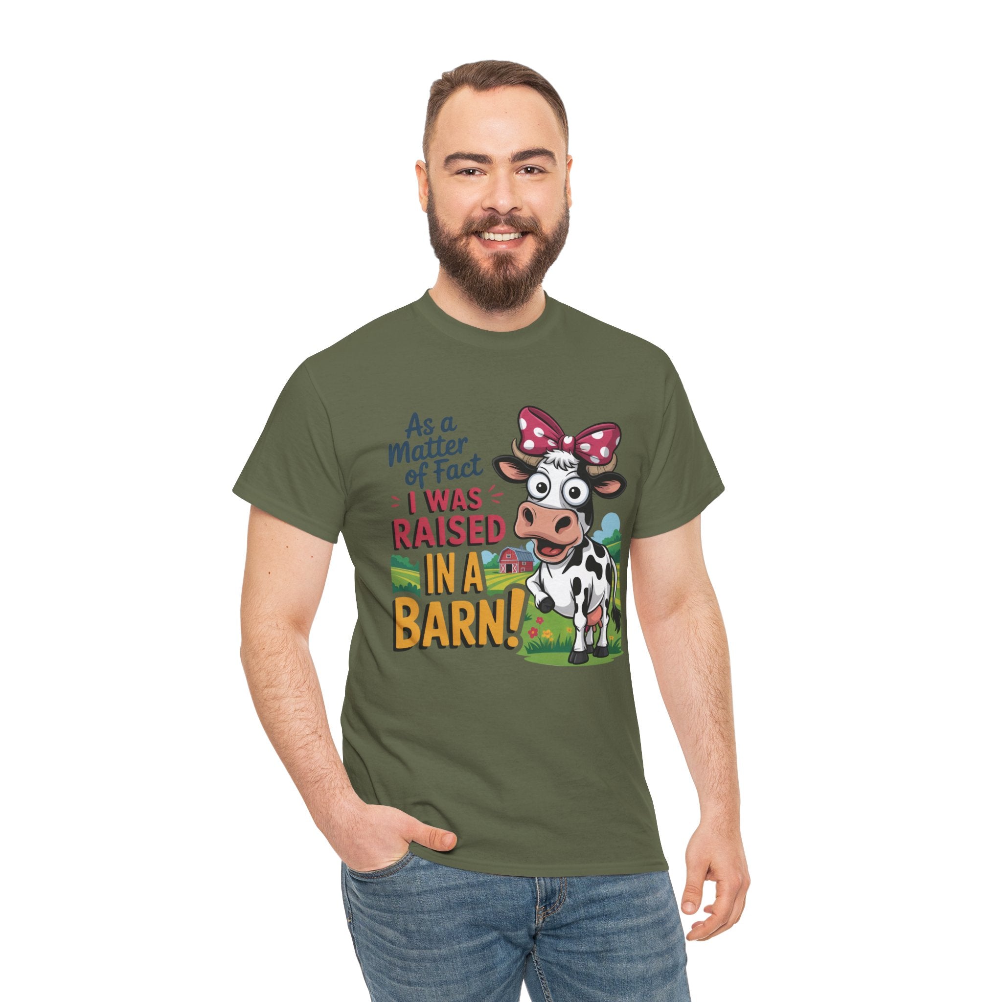Raised in a Barn Cow Graphic Tee — Funny Farm Animal Shirt