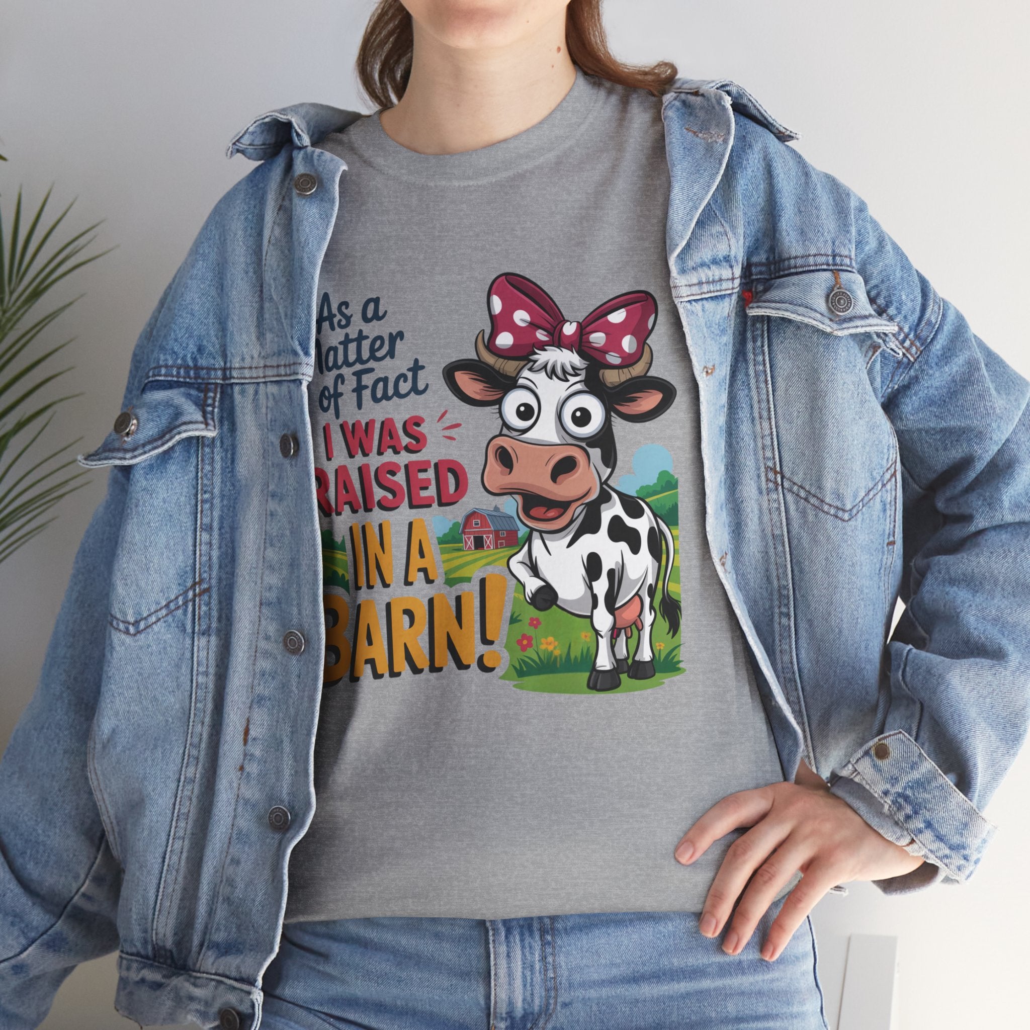 Raised in a Barn Cow Graphic Tee — Funny Farm Animal Shirt
