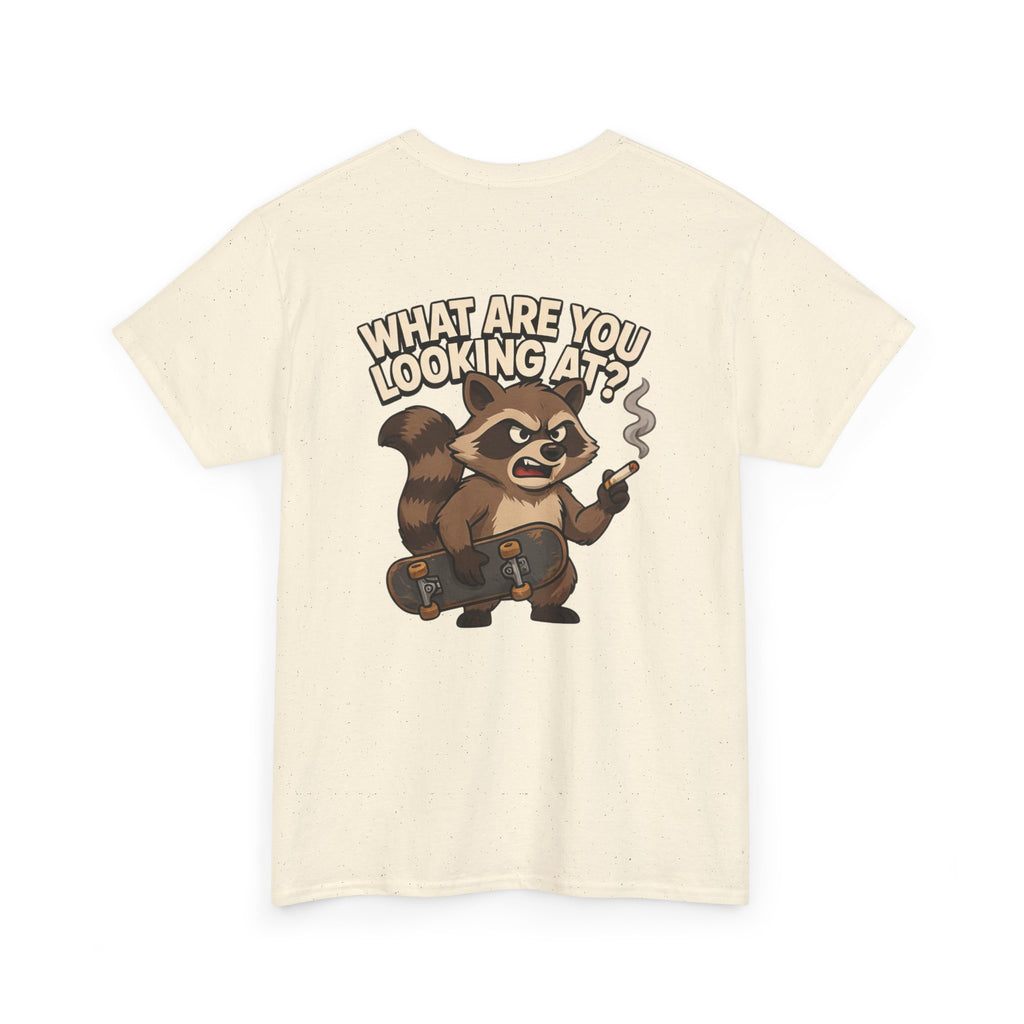 Graphic Tee — "What Are You Looking At?" Raccoon Illustration T-Shirt