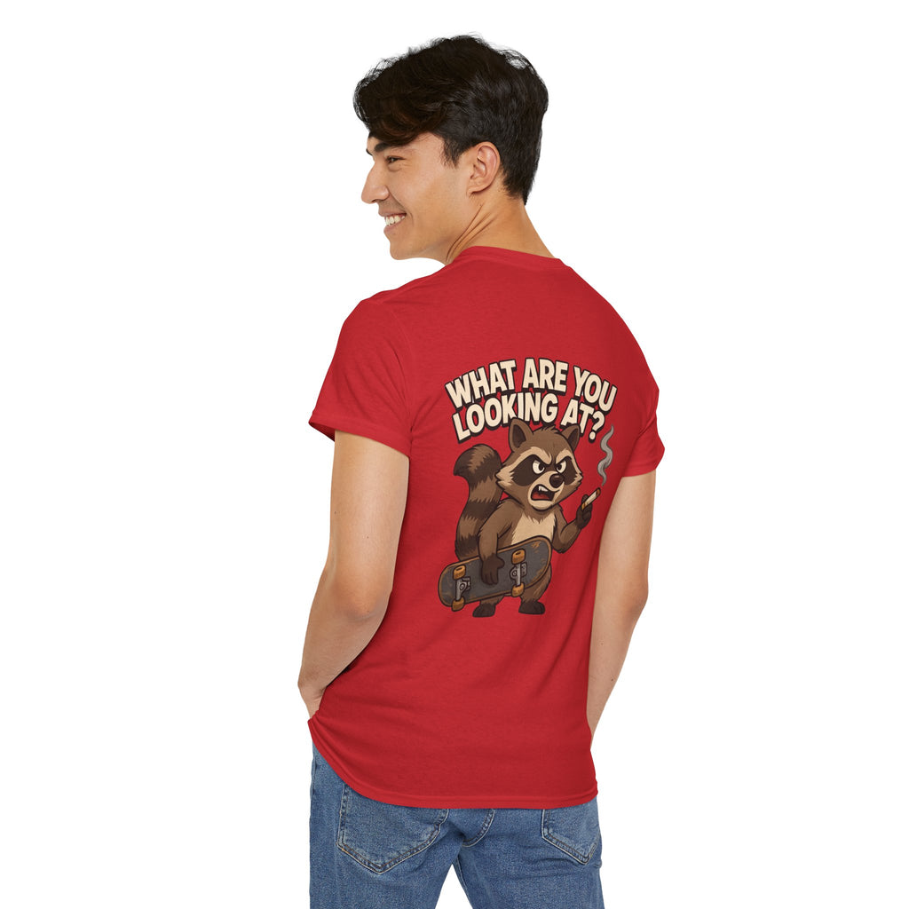 Graphic Tee — "What Are You Looking At?" Raccoon Illustration T-Shirt