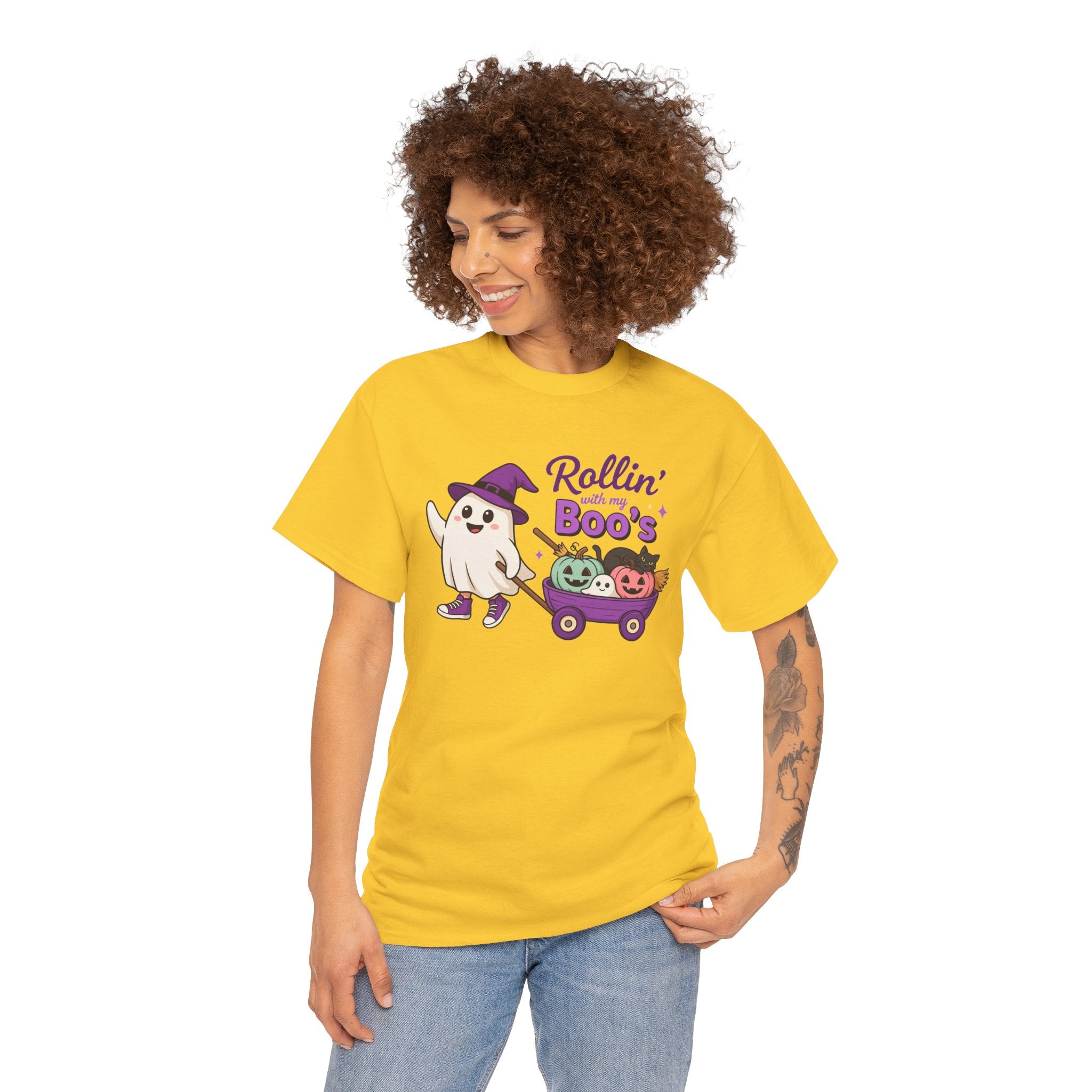 Rollin' Boo's Halloween Tee — Cute Ghost Wagon Pumpkin Kids Shirt