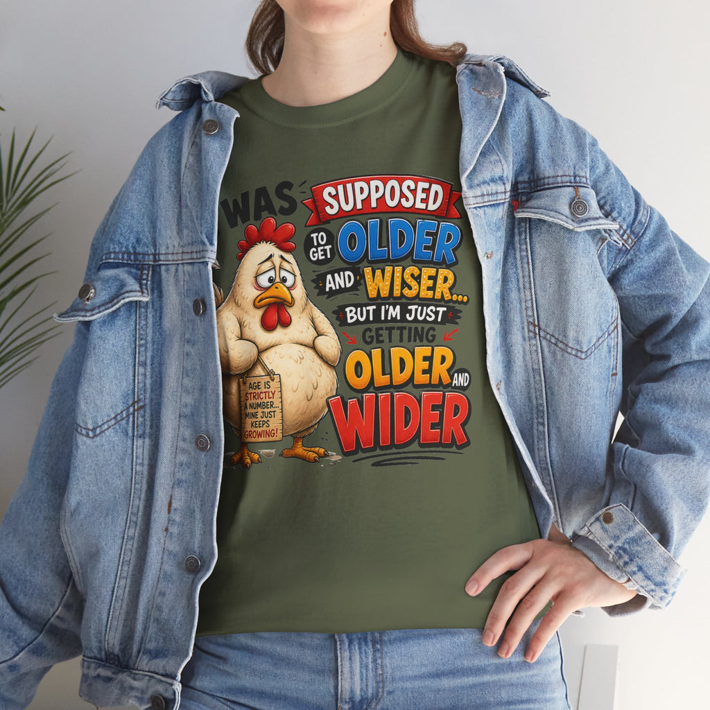 Birthday Chicken Tee — “I Was Supposed To Get Older And Wiser” Funny 50th Birthday Shirt